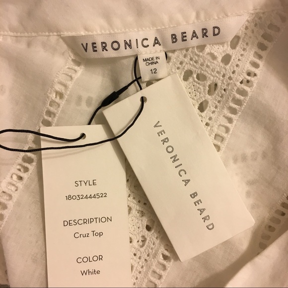 VERONICA BEARD Cruz White Eyelet Ruffle Cotton Top - Picture 7 of 8